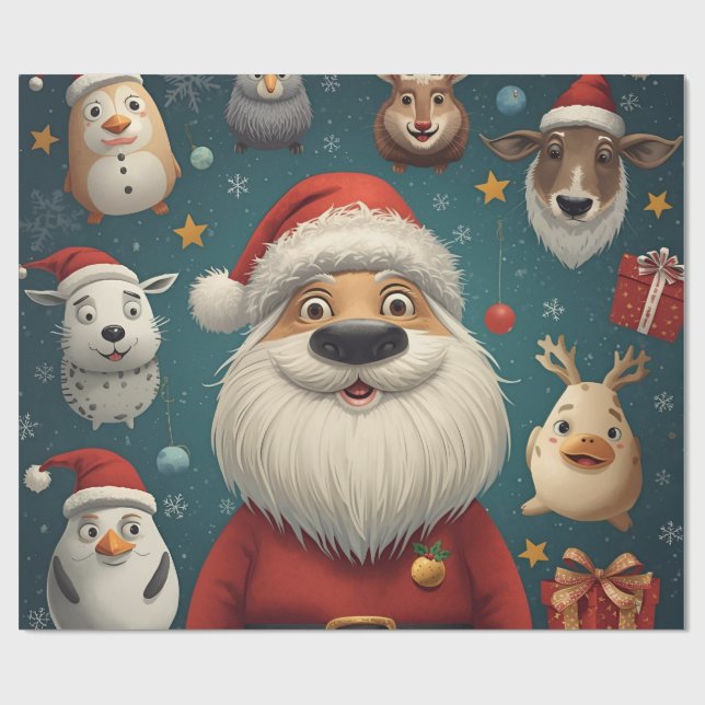 Tier Weihnachten Santa  Geschenkpapier (Flach)