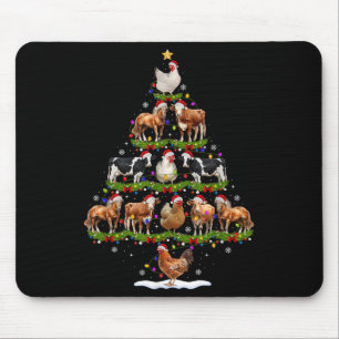 Tier-Weihnachtsbaum-Lichter Huhn Kuh Ziege Bauernh Mousepad