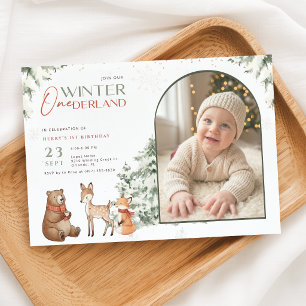 Tier Winter Onederland Foto Erster Geburtstag Einladung