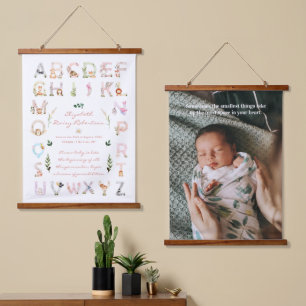 Tieralphabet   Statistik zur Geburt im Kinderzimme Wandteppich Mit Holzrahmen