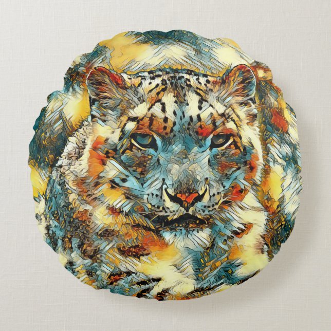 TierArt_Leopard_001 Rundes Kissen (Vorderseite)