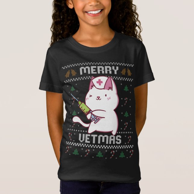 Tierarzneimittel Niedliche Katze Vet Ugly Christma T-Shirt (Vorderseite)