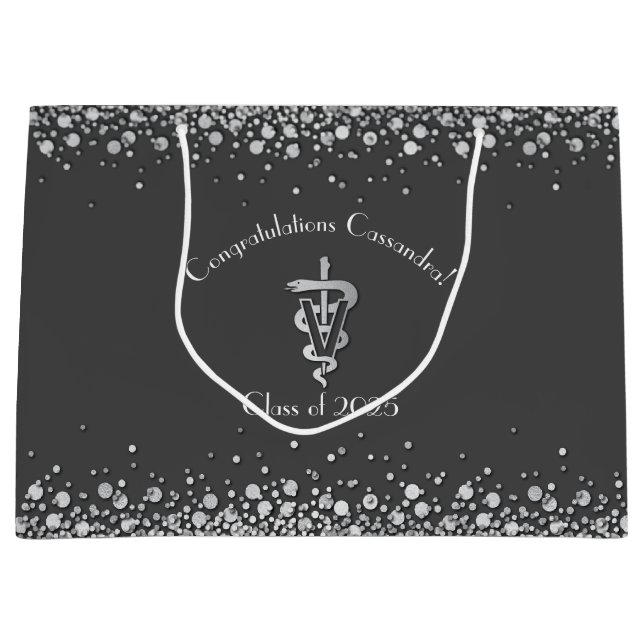 Tierarzt-Abschluss Grau Silber Große Geschenktüte (Vorderseite)