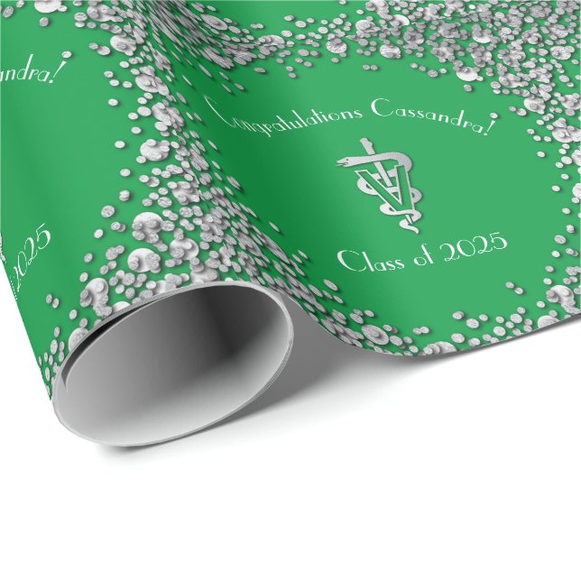 Tierarzt-Abschluss Grün Silber Geschenkpapier (Rolleneckpunkt)