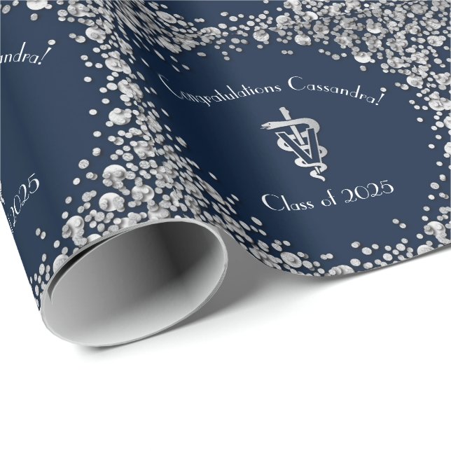 Tierarzt Abschluss Navy Blau Silber Geschenkpapier (Rolleneckpunkt)