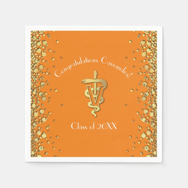 Tierarzt-Abschluss Orange Gold Serviette (Vorderseite)