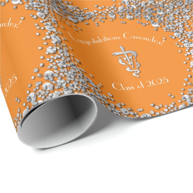 Tierarzt-Abschluss Orange Silber Geschenkpapier (Rolleneckpunkt)
