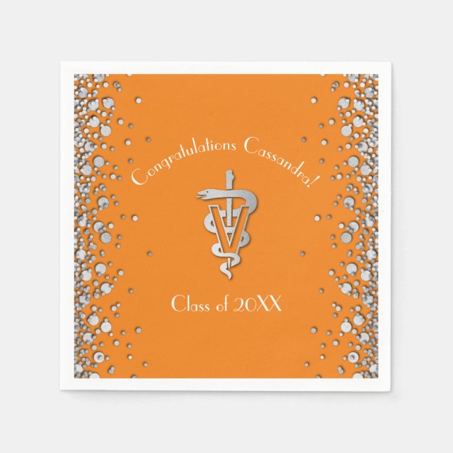 Tierarzt-Abschluss Orange Silber Serviette (Vorderseite)
