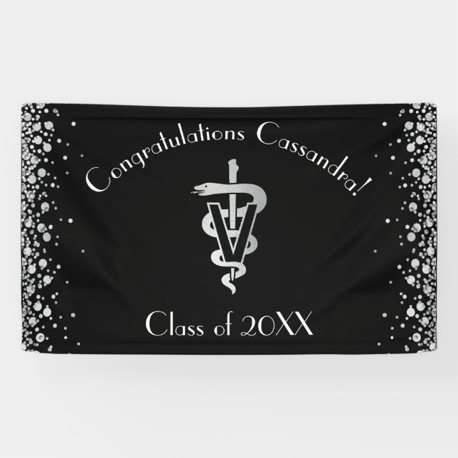 Tierarzt Abschluss Schwarz Silber Banner (Horizontal)