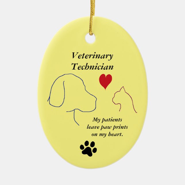 Tierarzt-Druckerei auf meinem Herz #2-gelb Keramikornament (Vorne)