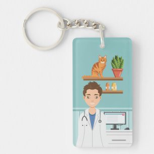 Tierarzt Herr der Tierklinik mit süßer Katze Schlüsselanhänger