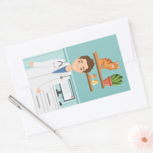 Tierarzt Mann Veterinär Typ mit Laborkittel und Ka Rechteckiger Aufkleber