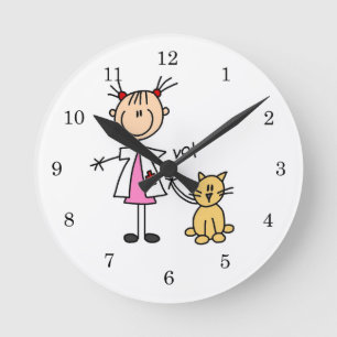 Tierarzt-Strichmännchen Runde Wanduhr