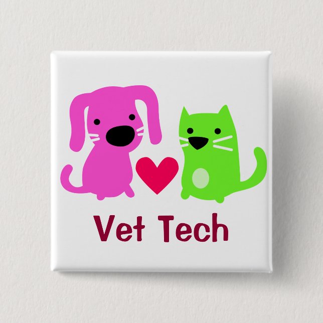 Tierarzt-Technologie-Hund u. Katze mit Herzen Button (Vorderseite)