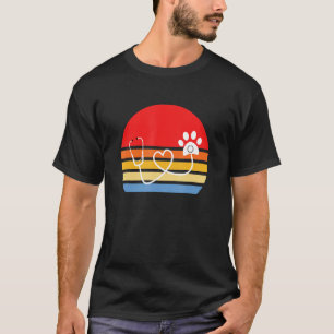 Tierarzt Vet Tech Retro-Stil Stethoskop Pfote T-Shirt