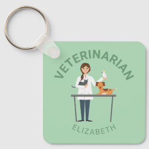 Tierärztin mit Tieren & Eigener Name Schlüsselanhänger