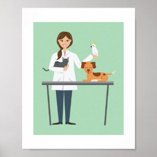 Tierärztin mit Tieren Illustration Poster