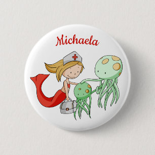 Tierärztliche Ärztin Mermaid mit Oktopus Custom Button