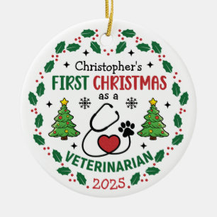 Tierärztliche Erste Weihnachtsrunde Personalisiert Keramik Ornament