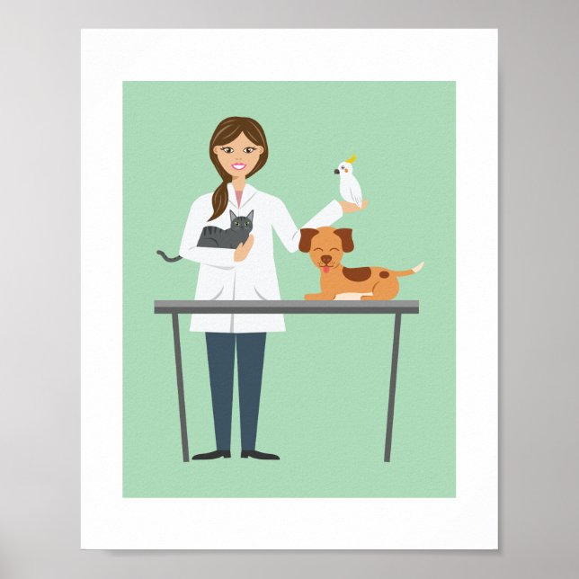 Tierärztliche Frau mit Tierdarstellung Poster (Vorne)