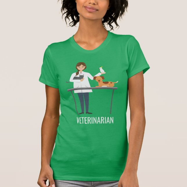 Tierärztliche Frau mit Tieren und Text T-Shirt (Vorderseite)