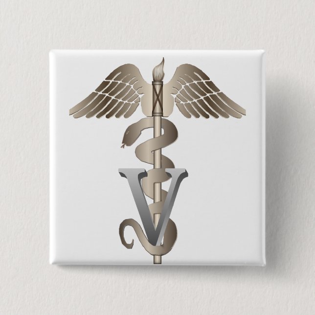 Tierärztlicher Caduceus Button (Vorderseite)