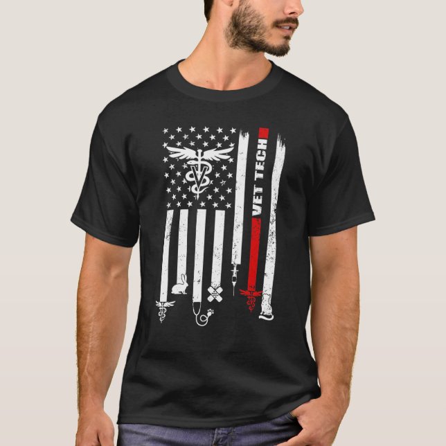 Tierärztlicher Tierarzt Tech USA Flagge Tierärztli T-Shirt (Vorderseite)