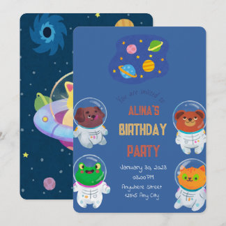Tierastronauten zum Geburtstag Einladung