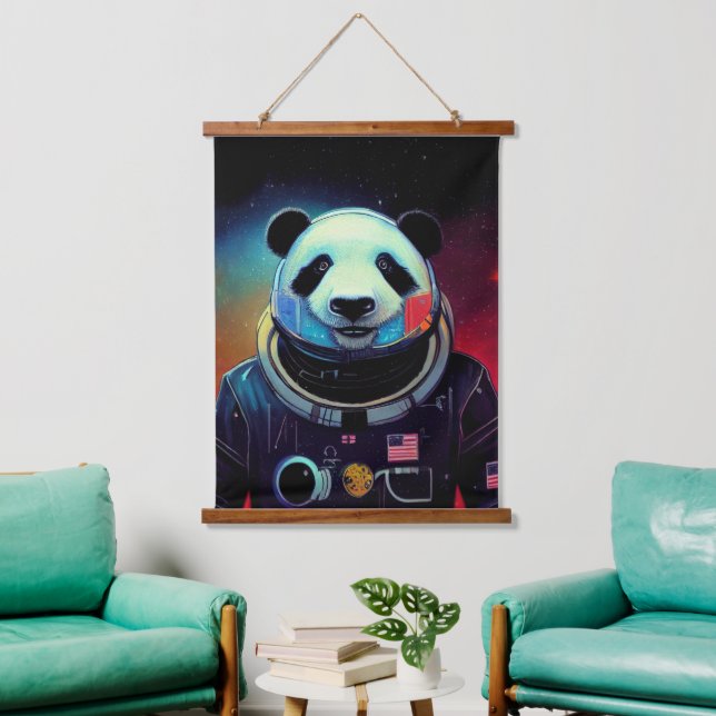 Tierastronautenspaziergang, Universum, Raum, Panda Wandteppich Mit Holzrahmen (Wohnzimmer)