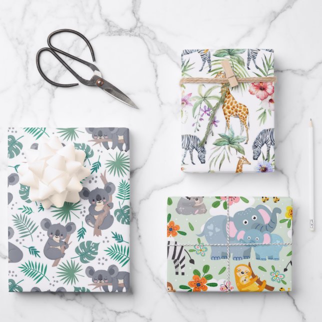 TierBaby-Dusche Geschenkpapier Set (Vorderseite)