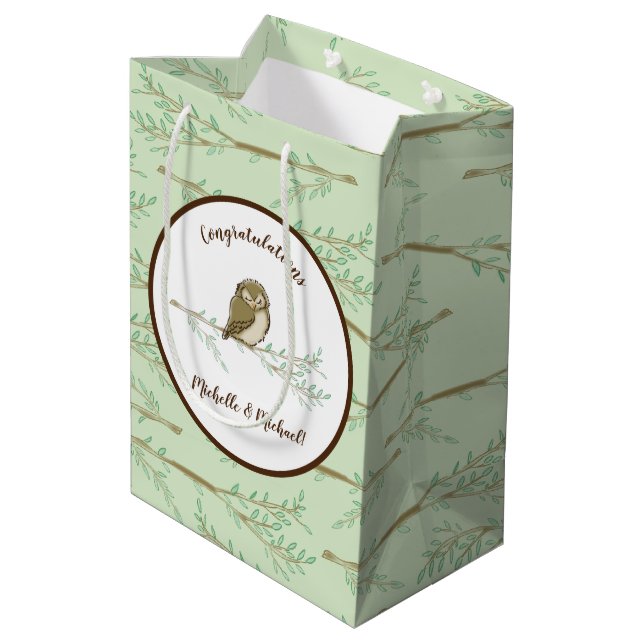 Tierbabydusche für Vögel Woodland Mittlere Geschenktüte (Rückseite Schrägansicht)