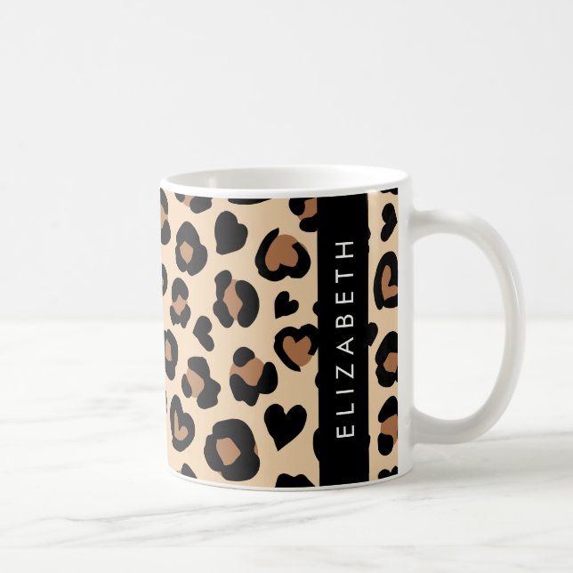 Tierdruck, Braunleopard, Herz, Ihr Name Kaffeetasse (Rechts)
