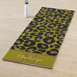 Tierdruck Leopard olivgrün Monogramm Name Yogamatte