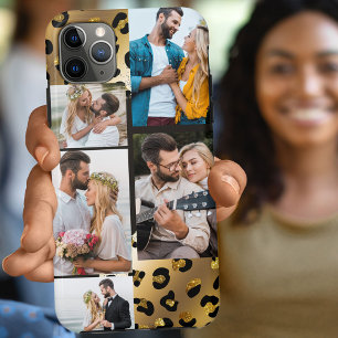 Tierdruck Leopard Schwarz Gold 5 Foto Collage Case-Mate iPhone Hülle
