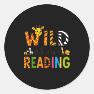 Tierdruck lese ein Buch Charakter Kinder wild darü Runder Aufkleber