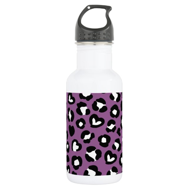 Tierdruck, Lila Leopard, Geparden, Herz Edelstahlflasche (Vorderseite)