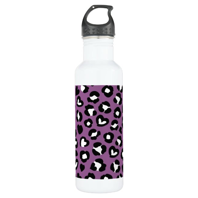 Tierdruck, Lila Leopard, Geparden, Herz Edelstahlflasche (Vorderseite)