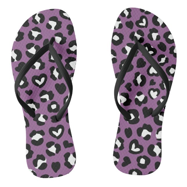Tierdruck, Lila Leopard, Geparden, Herz Flip Flops (Fußbett)