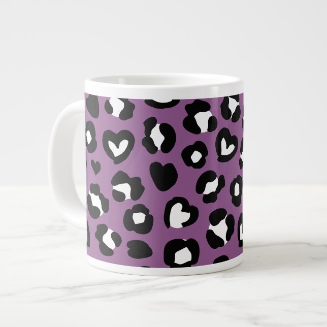 Tierdruck, Lila Leopard, Geparden, Herz Jumbo-Tasse (Vorderseite Links)