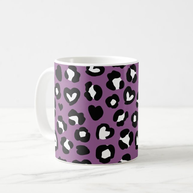 Tierdruck, Lila Leopard, Geparden, Herz Kaffeetasse (Vorderseite Links)