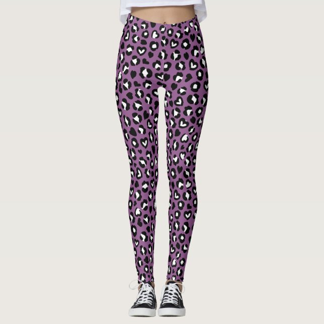 Tierdruck, Lila Leopard, Geparden, Herz Leggings (Vorderseite)