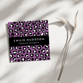 Tierdruck, Lila Leopard, Geparden, Herz Quadratische Visitenkarte