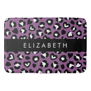 Tierdruck, Lila Leopard, Herz, Ihr Name Badematte