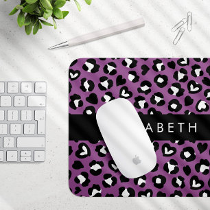 Tierdruck, Lila Leopard, Herz, Ihr Name Mousepad