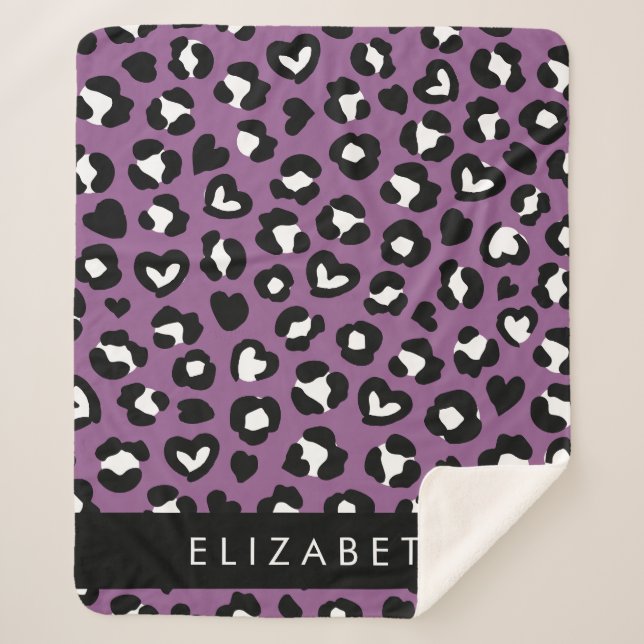 Tierdruck, Lila Leopard, Herz, Ihr Name Sherpadecke (Vorderseite)