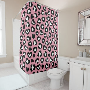 Tierdruck, rosa Leopard, Geparden, Herz Duschvorhang