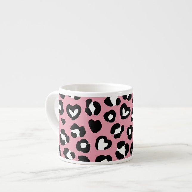 Tierdruck, rosa Leopard, Geparden, Herz Espressotasse (Vorderseite Links)