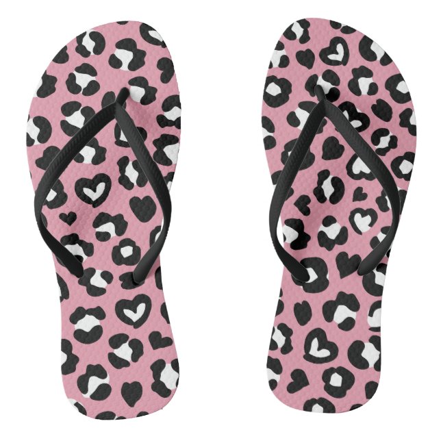 Tierdruck, rosa Leopard, Geparden, Herz Flip Flops (Fußbett)