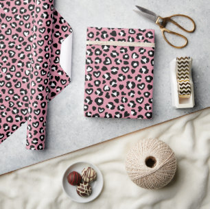 Tierdruck, rosa Leopard, Geparden, Herz Geschenkpapier
