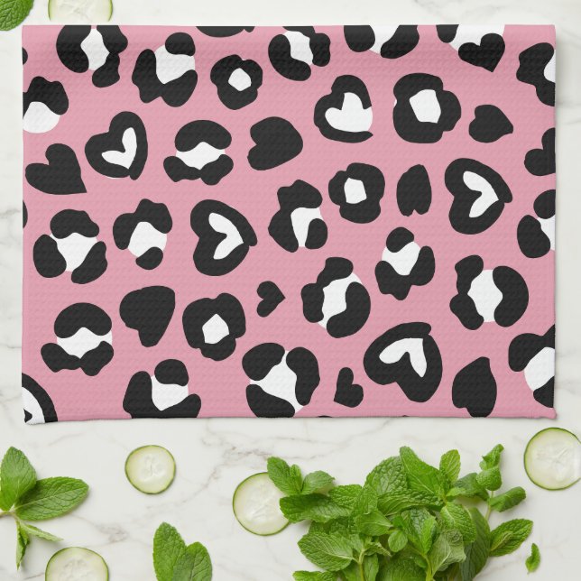 Tierdruck, rosa Leopard, Geparden, Herz Geschirrtuch (Gefaltet)